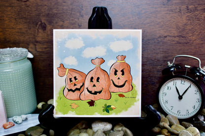 Jack-O-Lantern Leaf Bags Art Print