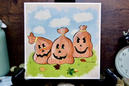 Jack-O-Lantern Leaf Bags Art Print